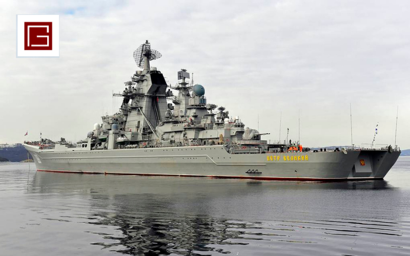 Close Up Of The Majesty Of The Cruiser Pyotr Velikiy