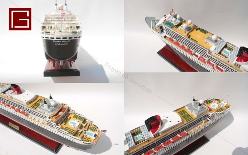 Detailed Image Of The Genuine Queen Mary 2 Wooden Ship Model Produced By Artisan Gia Nhien - Queen Mary 2 – Model of British ocean liner