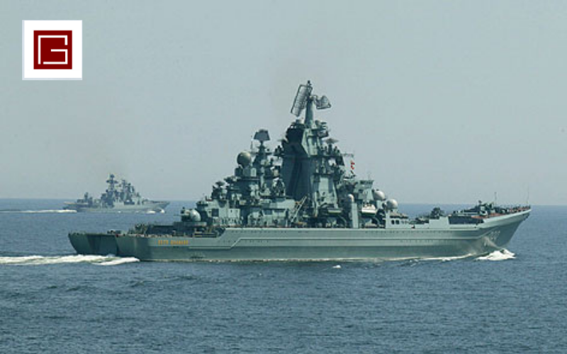 The Ship Pyotr Velikiy Operates At Sea